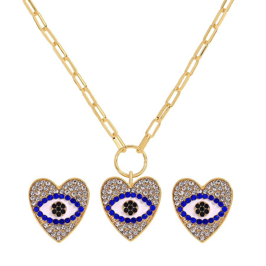 High-end Angel Eye Pendant Necklaces Earrings Set Simple Retro Diamond Clavicle Chain Alloy Rhinestone Earring French Devil Eyes Ear Jewelry Gift Bar Jump