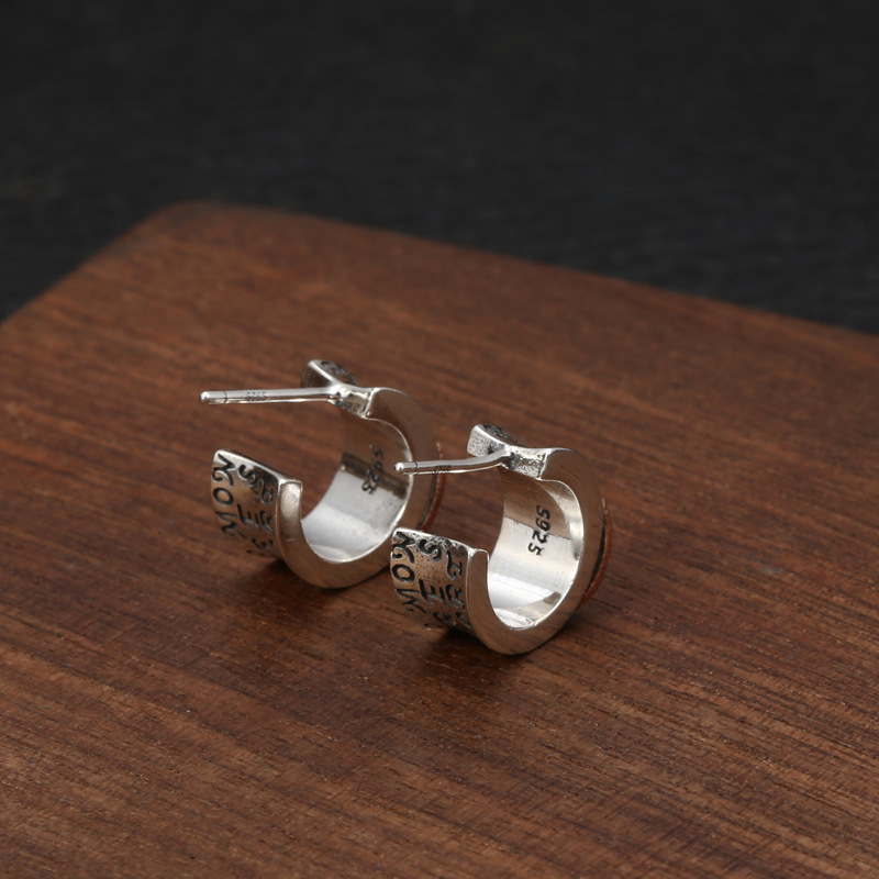 High quality 925 sterling silver vintage C type stud earring American European punk gothic antique handmade designer jewelry Mother of God ear accesso