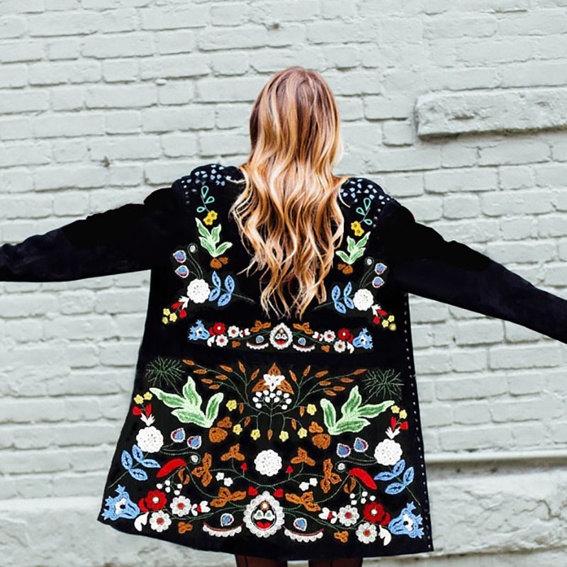 Women Coat Retro Printed Jacket Loose Long Ladies Jackets Flower Print Fashion Overcoat Autumn Winter 210524
