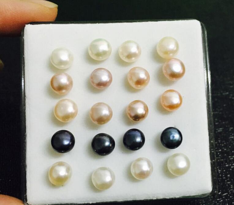 925 Silver Mixed color white black Pink 6mm natural Freshwater pearl Earrings Ear Studs 10 pairs / box