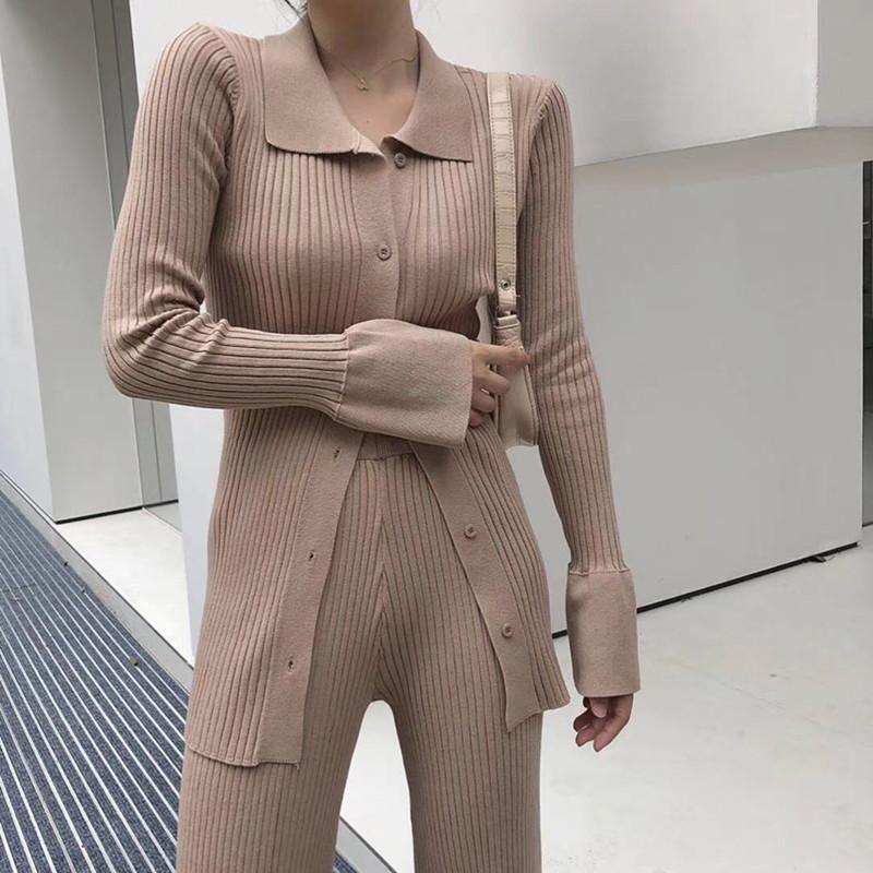 Women's Two Piece Pants Knitted Suit Ribbing Lapel Flare Sleeve Sweater Cardigan + Wide Leg Set Women Spring Autumn Casual, Photo color3
Women's Two Piece Pants Knitted Suit Ribbing Lapel Flare Sleeve Sweater Cardigan + Wide Leg Set Women Spring Autumn Casual, Photo color3