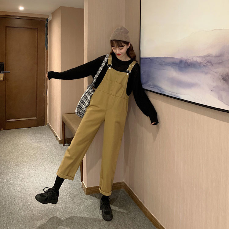 SML 2 Color jeans womens Spring autumn loose Black straight pants trousers jumpsuit casual denim overalls womens (72663 210423