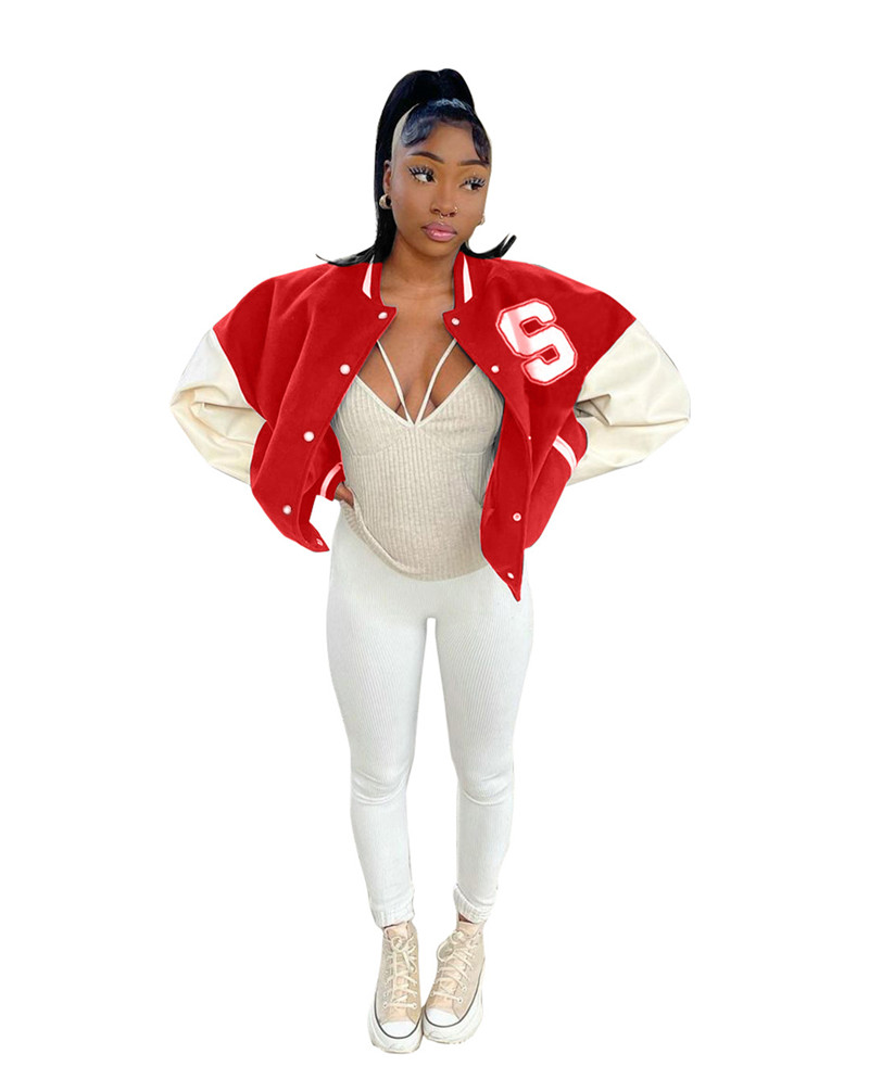 Fall winter clothes women jacket top plus size S-2XL baseball uniform long sleeve coat patchwork cardigan tops casual Covered Button outerwear fashion