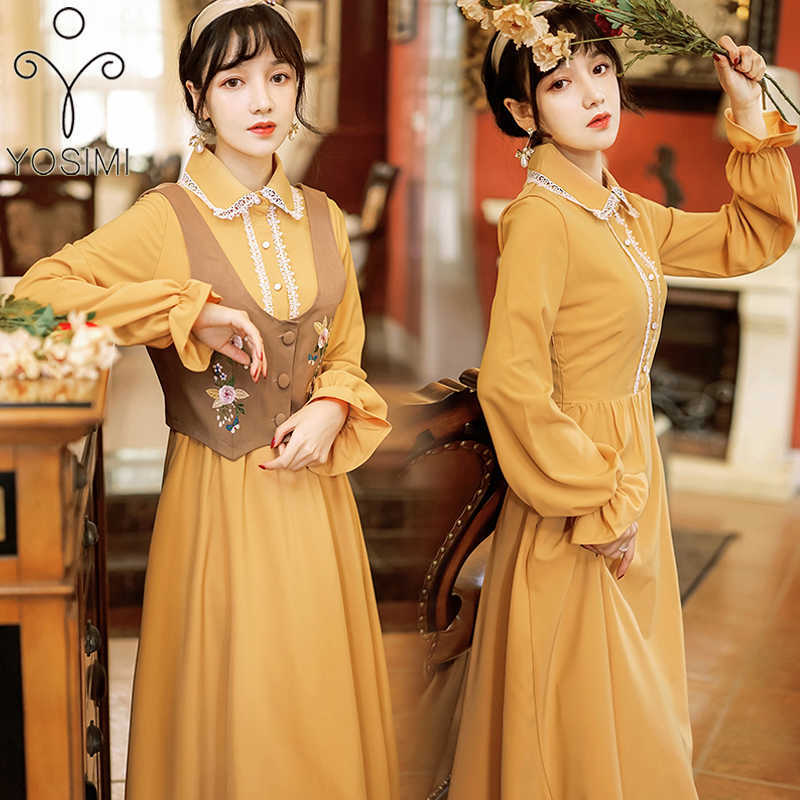 YOSIMI 2 Piece Outfit Sets Autumn Full Sleeve Peter Pan Collar Mid-calf Dress and Embroidery Vest Khaki 2 210604
YOSIMI 2 Piece Outfit Sets Autumn Full Sleeve Peter Pan Collar Mid-calf Dress and Embroidery Vest Khaki 2 210604