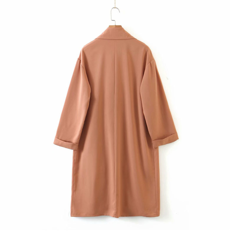 Autumn Product Solid Color Loose Long-sleeved Drape Woman's Jacket Long Over-the-knee Temperament Female Coat Tops 210507