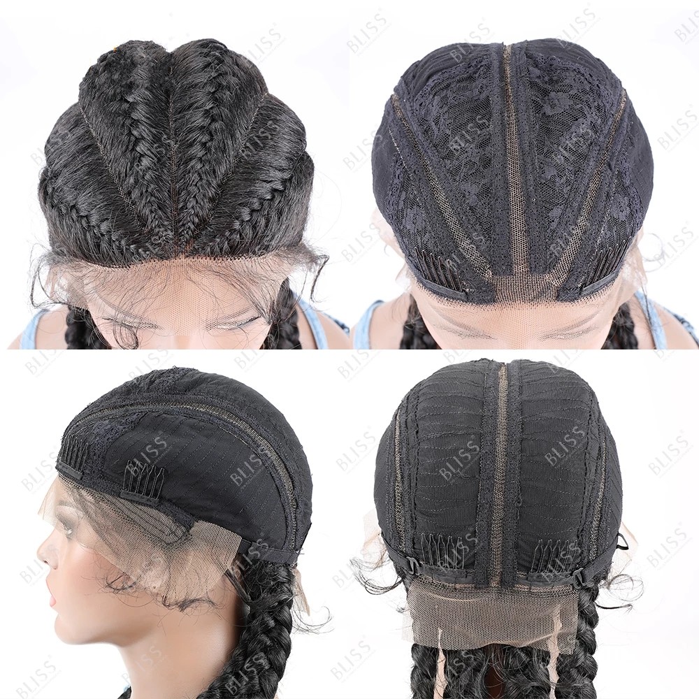 Free shipping Long Box Braids Wig Brazilian Braided Hair Synthetic 360 Lace Front Wigs With BabyHair For African American Women