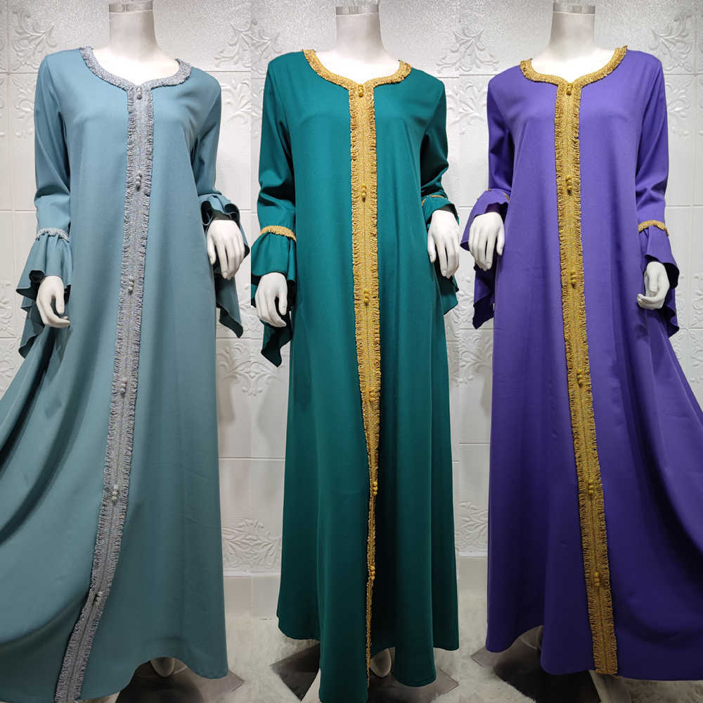 Siskakia Jalabiya Kaftan Dress For Women Dubai Turkey Golden Ribbon Embroidery Loose Muslim Arabic Islamic Clothing White 210729