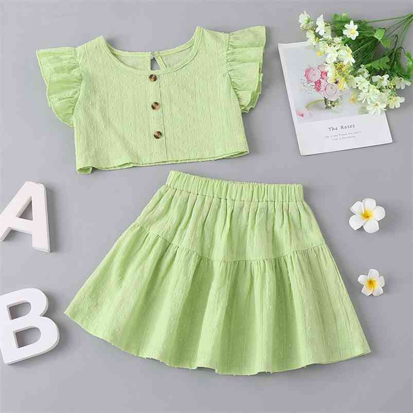 Summer Children Sets Casual Short Sleeve Single Breasted T-shirt Green Solid Skirt Cute 2Pcs Girls Boys Clothes Set 18M-6T 210629
Summer Children Sets Casual Short Sleeve Single Breasted T-shirt Green Solid Skirt Cute 2Pcs Girls Boys Clothes Set 18M-6T 210629