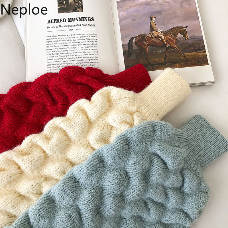 Neploe Knitted Cropped Cardigan Female Winter Clothes Thicked Warm Knitted Sweaters Women Sweet Vintage Sueter Coat Pull Femme 210422