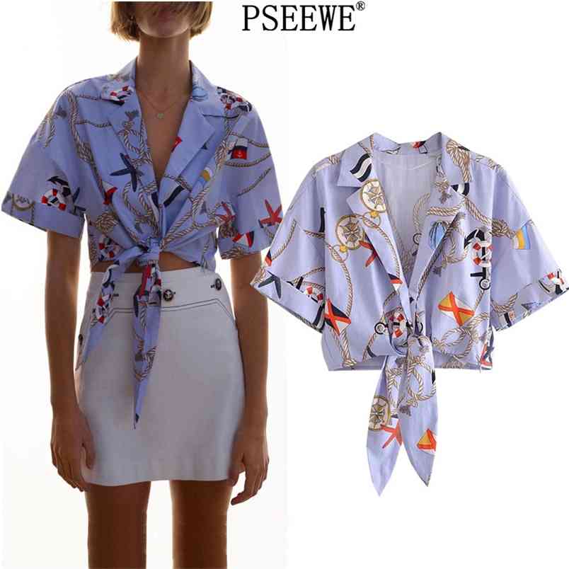 Blue Printed Crop Top Female Summer Vintage Turn Up Short Sleeve Chic Woman Blouse Fashion Knot Women Shirts 210519
Blue Printed Crop Top Female Summer Vintage Turn Up Short Sleeve Chic Woman Blouse Fashion Knot Women Shirts 210519
