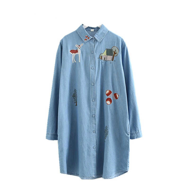 Merry Pretty Japan style denim dress women deer embroidery long sleeve jeans shirts autumn winter blazer blouse 210526, Sky blue
Merry Pretty Japan style denim dress women deer embroidery long sleeve jeans shirts autumn winter blazer blouse 210526, Sky blue