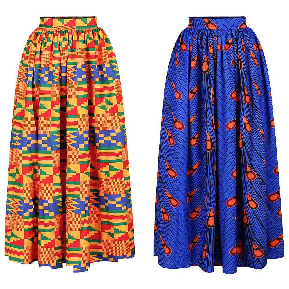 Women Skirt Split Printing High Waist Long Skirts Plus Size Vintage Sexy Fashion 210513