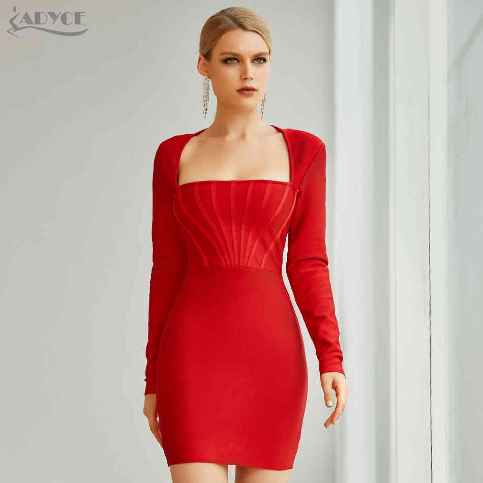Winter Women Red Bodycon Bandage Dress Sexy Long Sleeve Strapless Mini Club Celebrity Runway Party Vestido 210423