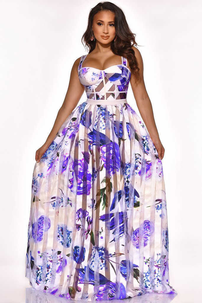 Women Spaghetti Strap Floral Printed Elegant Maxi Dress 210702