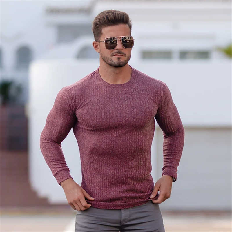 Spring Fashion O-neck Sweaters Men Strips Knitted Pullovers Men Solid Casual Sweater Male Autumn Slim Fit Knitwear Clothing 211018