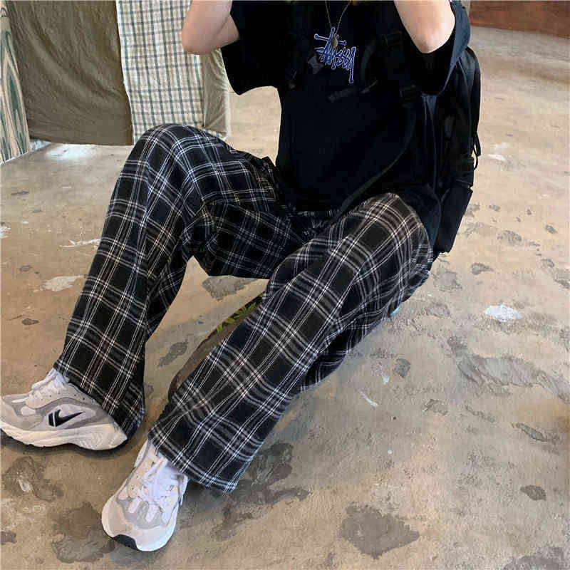 Lucyever Harajuku Plaid Pant Casual Oversize 3XL Loose Wide Leg Trousers Ins Retro Teens Hiphop Unisex Straight 211124Z