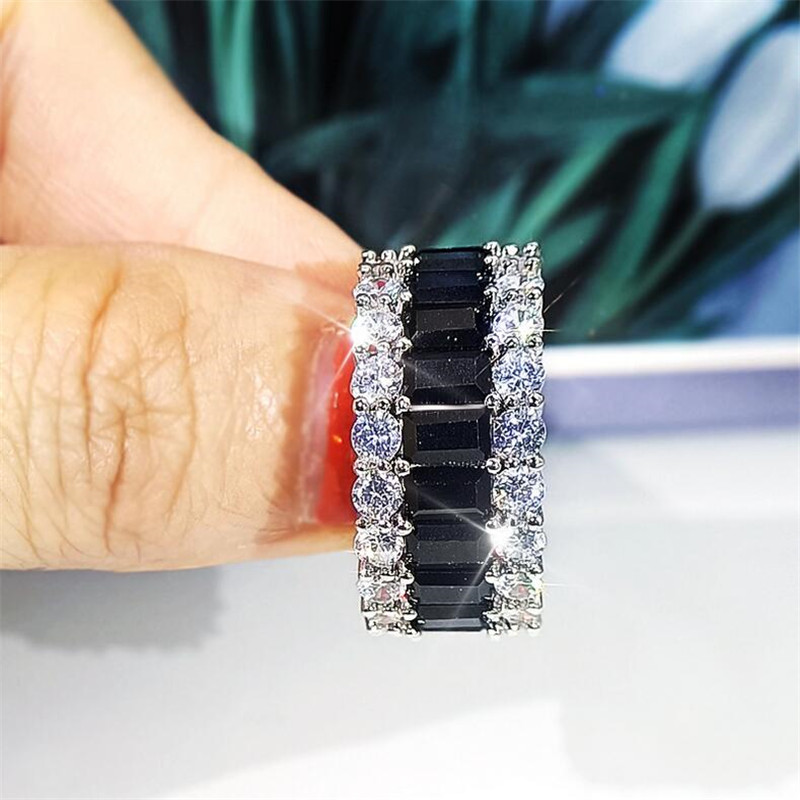 Handmade Sterg Sier Princess Black Sapphire Ring for Women