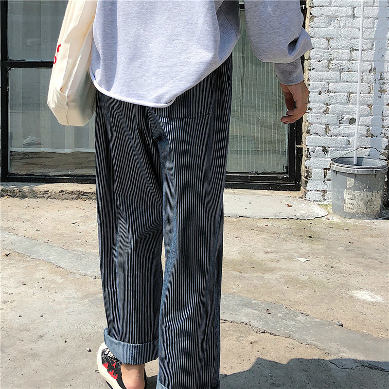 Nomikuma Vintage Striped Wide Leg Pants Korean Stretch High Waist Long Trousers Autumn New Causal Women Pants Mujer 6C742 210427