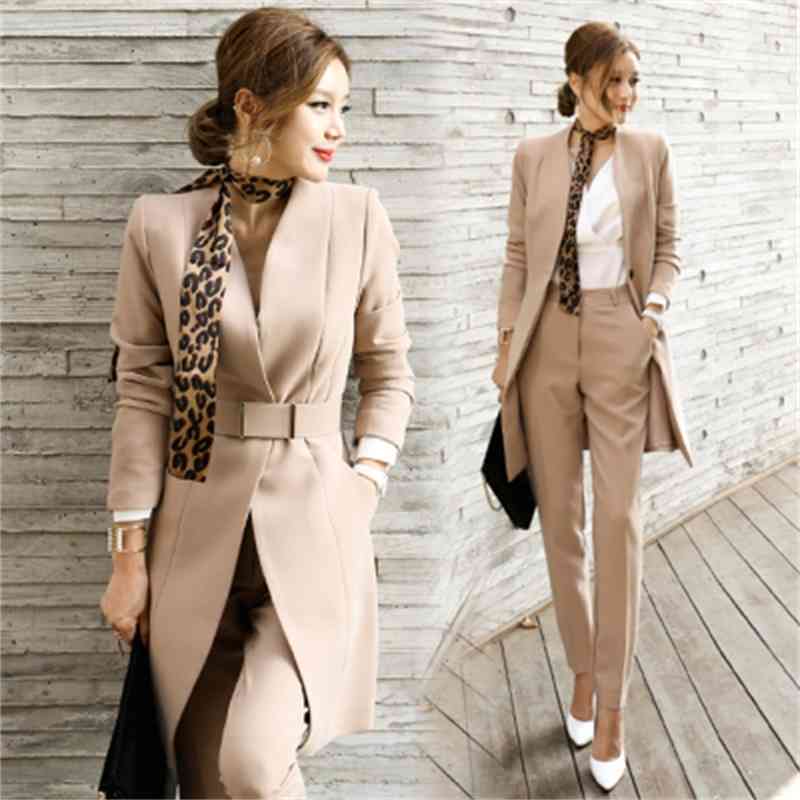 HIGH QUALITY 2 Piece Pant Suits Women Casual Office Business Formal Work Wear Sets Uniform Styles Elegant 210520