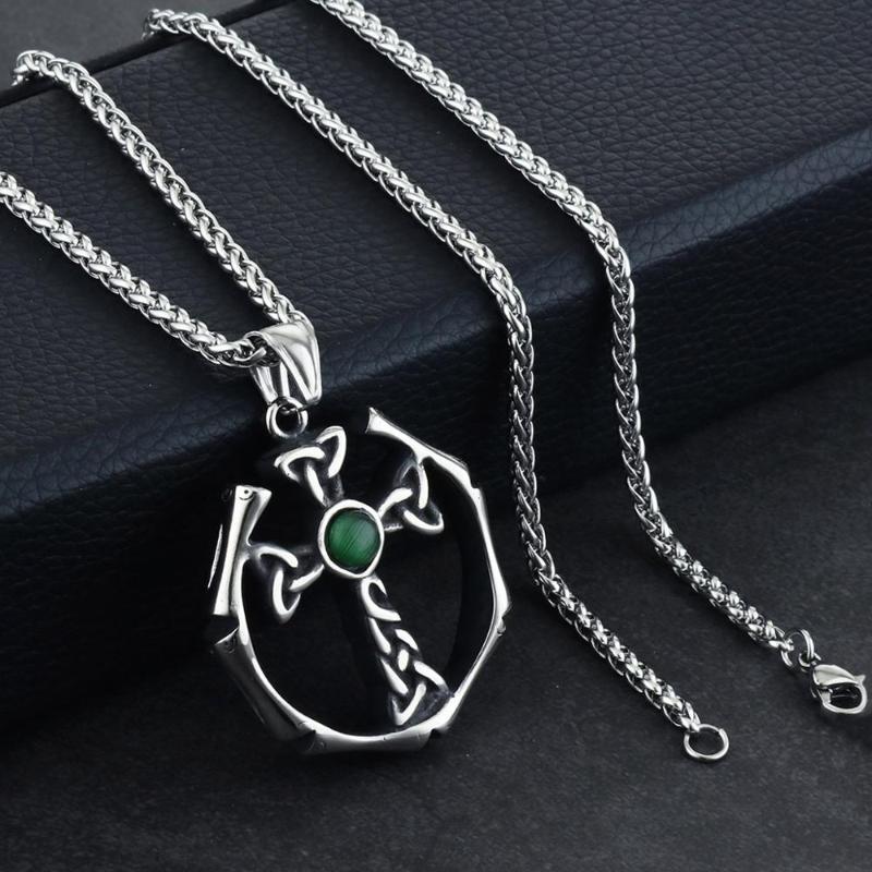 Pendant Necklaces Ancient Stainless Steel Viking Jewelry For Women Men's Irish Cross Necklace Green Opal Bijoux Christmas Gift Colar NC192
Pendant Necklaces Ancient Stainless Steel Viking Jewelry For Women Men's Irish Cross Necklace Green Opal Bijoux Christmas Gift Colar NC192