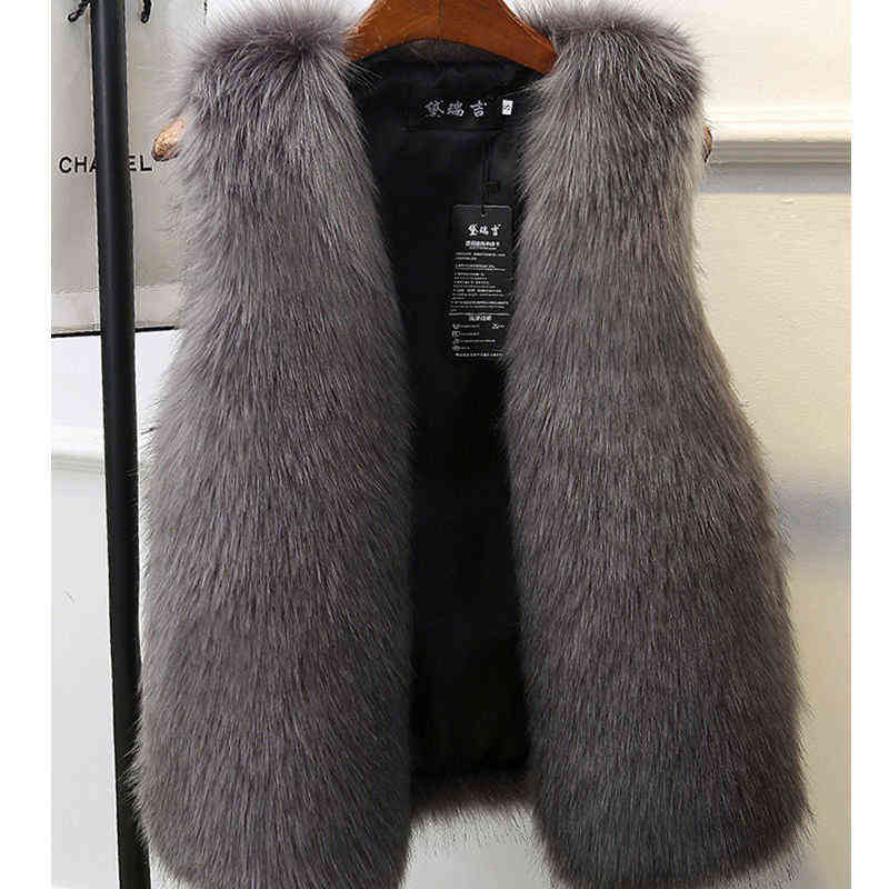 Winter Female Fur Vest Coat Warm White Black Gray Jacket Large Size 2XL Sleeveless 211120