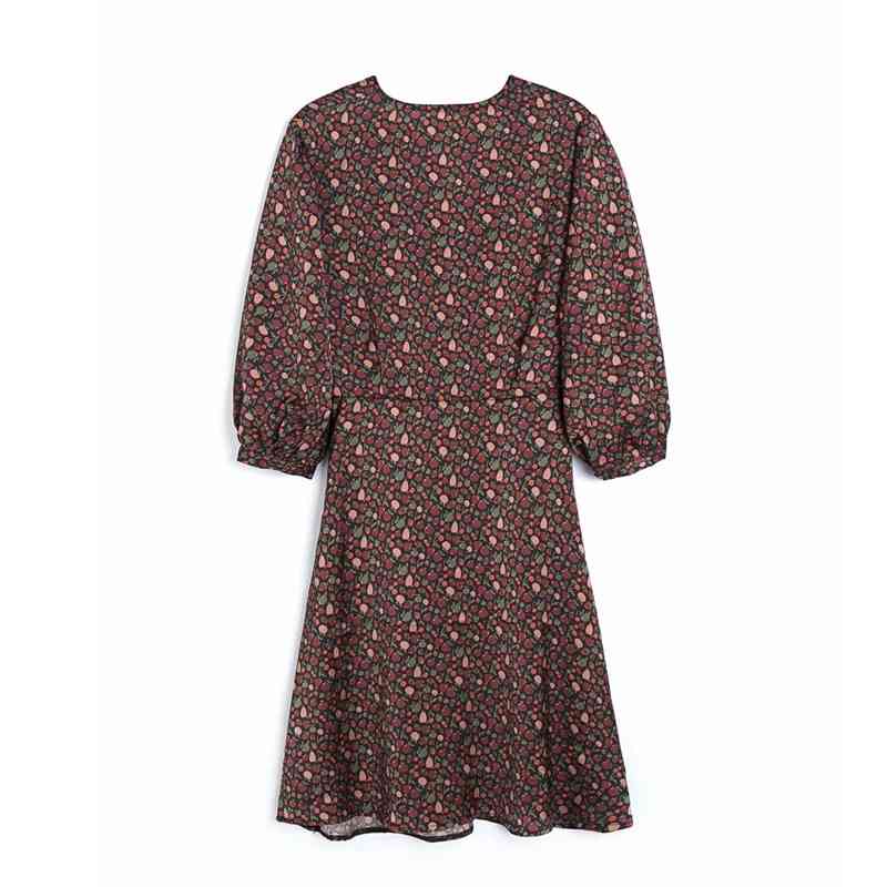 Vintage Women Elegant Geometry Print Dresses Fashion Ladies V-Neck Draped Dress Streetwear Female Chic Vestidos 210430