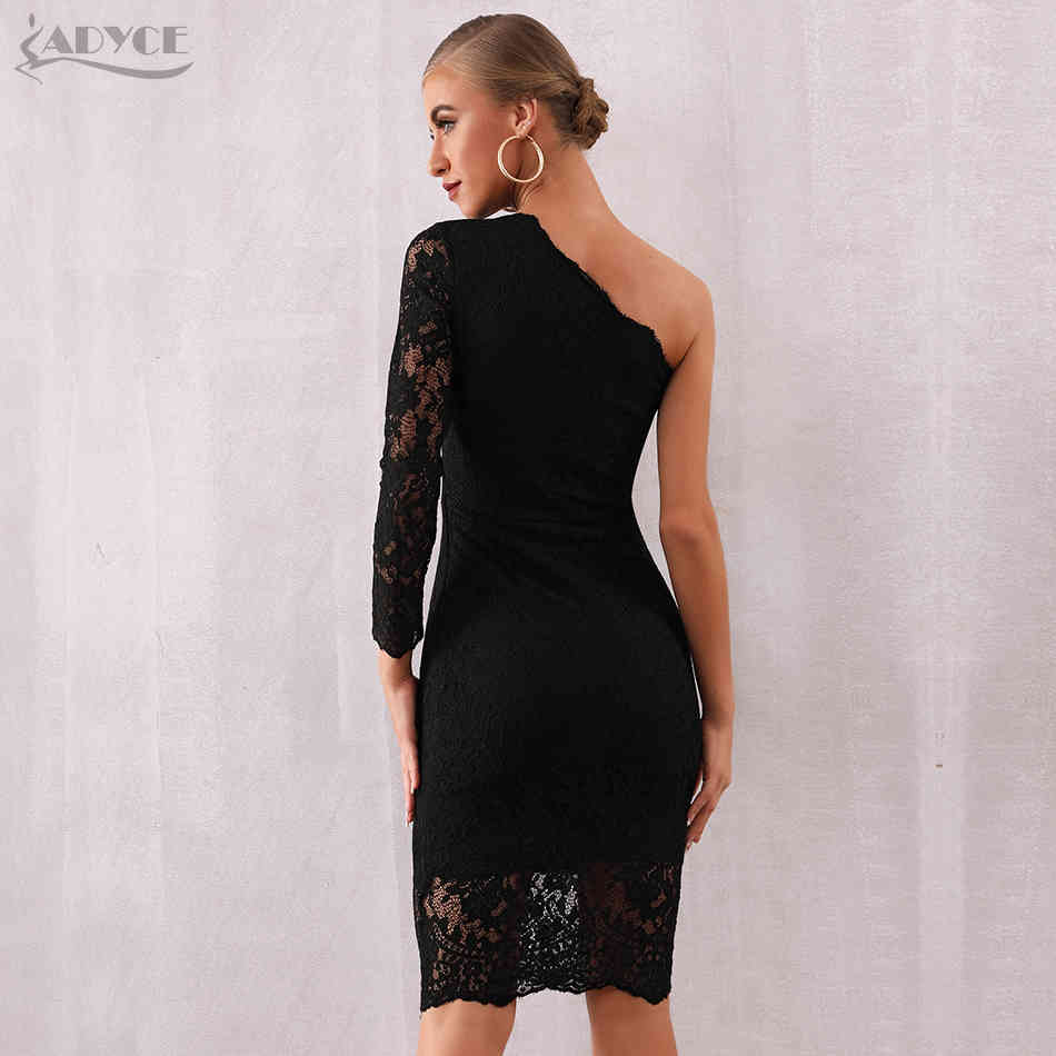 Autumn One Shoulder Lace Bandage Club Dress Women Vestidos Sexy Elegant Black Long Sleeve Celebrity Party Dresses 210423