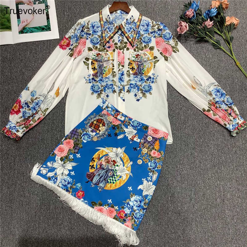 Truevoker Lady Runway Fashion Party Sets Full Sleeve Flower Print Blouses + Mini Tassel Skirt Women' Boutique Two Pieces Set 210602, Blue
Truevoker Lady Runway Fashion Party Sets Full Sleeve Flower Print Blouses + Mini Tassel Skirt Women' Boutique Two Pieces Set 210602, Blue
