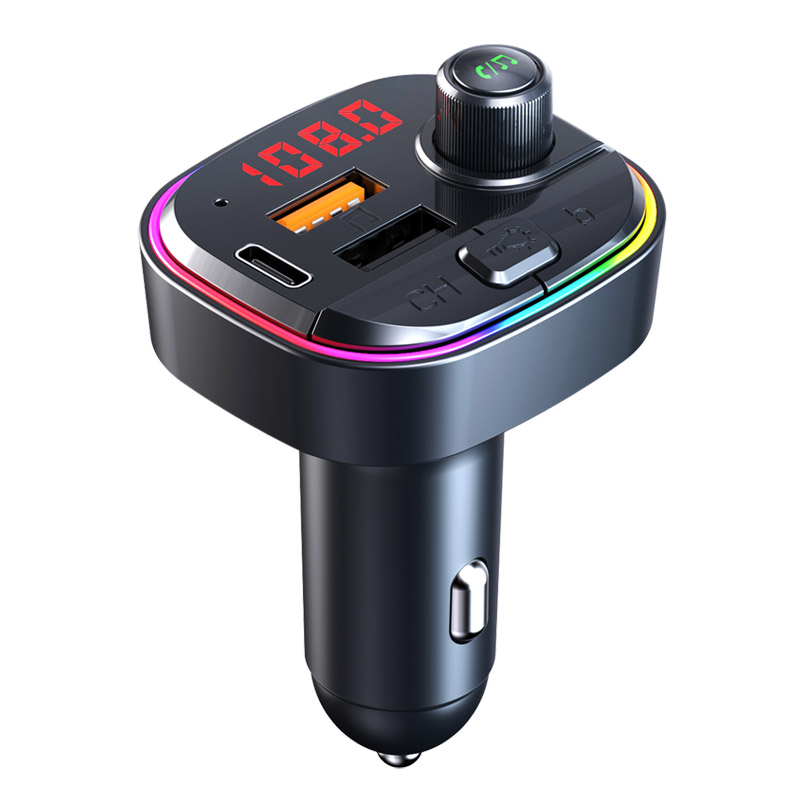 

C13 Car Kit Charger Bluetooth 5.0 FM Transmitter RGB Atmosphere Light MP3 Player Display Wireless Handsfree Audio Receiver with Retail Box