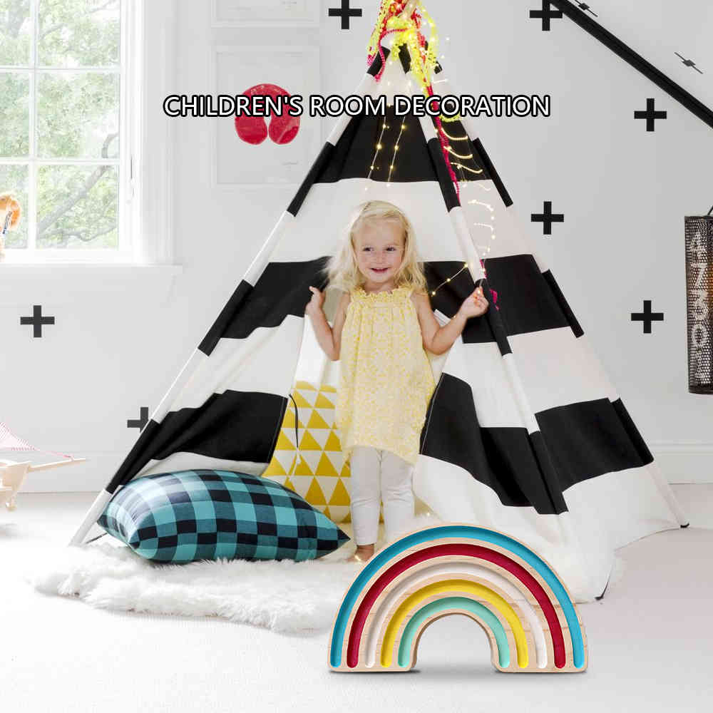 ins Style Wooden Rainbow Building Blocks Toy For Kids Room Decor, Newborn Photography Props Blocks Ornament