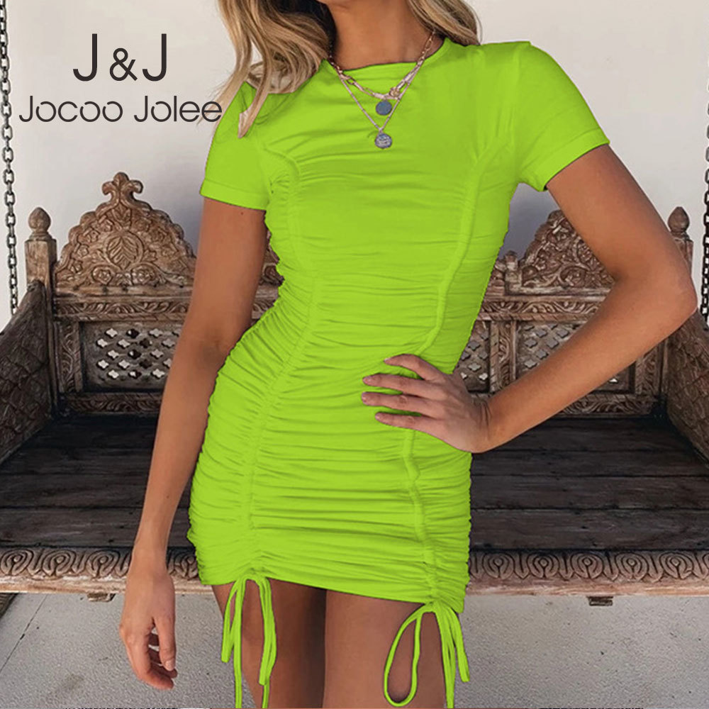 Jocoo Jolee Elegant White Bodycon Dress Summer Solid Short Sleeve Drawstring Ruched Slim Bandage Dress Beach Sundress robe femme 210518, Green
Jocoo Jolee Elegant White Bodycon Dress Summer Solid Short Sleeve Drawstring Ruched Slim Bandage Dress Beach Sundress robe femme 210518, Green