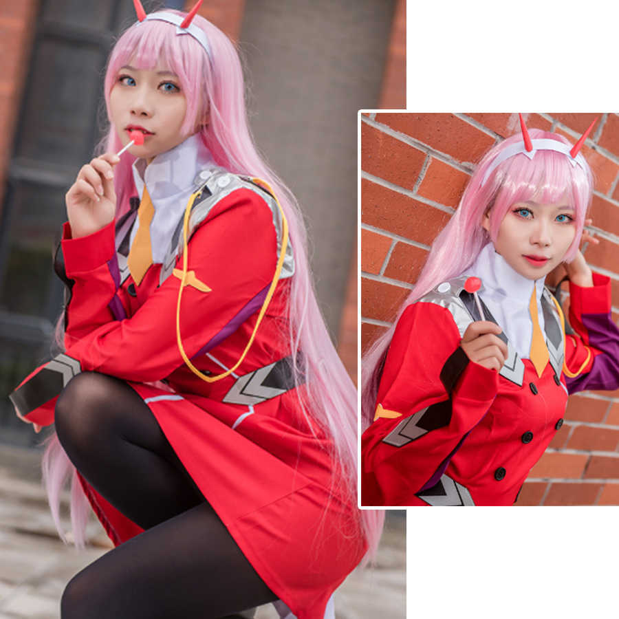 Zero Two Cosplay Costumes Anime DARLING in the FRANXX Zero Two 02 Dress Uniform Suits Headwear Wig Women Halloween Costume Dress G0925