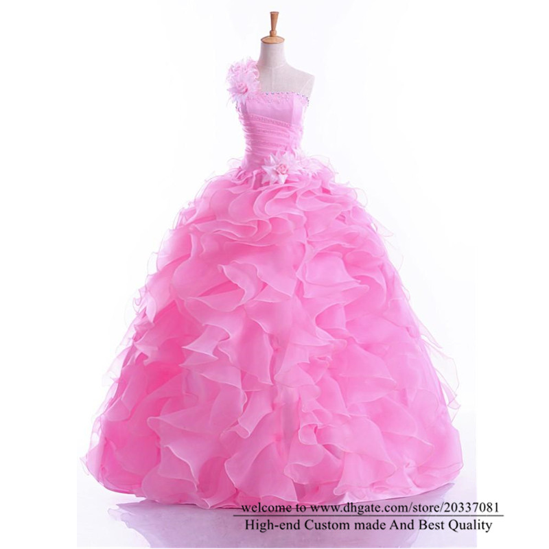 Quinceanera Dresses 2021 Sexy Elegant One-Shoulder Flowers Crystal Party Prom Formal Lace Up Ball Gown Organza Vestidos De 15 Anos Q40