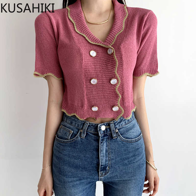 KUSAHIKI Korean Short Ice Silk Knitted Cardigans Double Breasted Short Sleeve Turn-down Collar Knitwear Causal Sexy Jumper 6G995 210602, Black
KUSAHIKI Korean Short Ice Silk Knitted Cardigans Double Breasted Short Sleeve Turn-down Collar Knitwear Causal Sexy Jumper 6G995 210602, Black