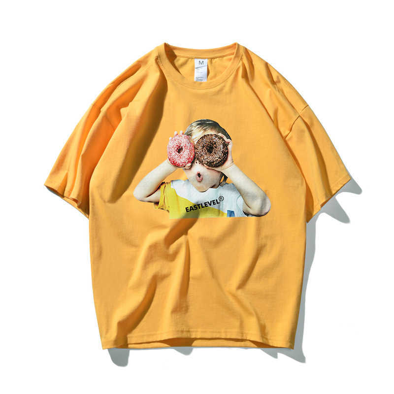 Donuts Boy Hip Hop Oversize T Shirt Men Streetwear Korean Tshirt Short Sleeve Cotton Loose HipHop T-Shirt Couple Summer 210603