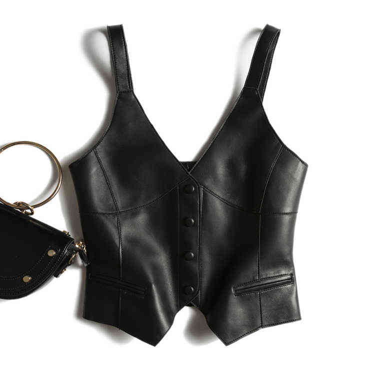 PU washed leather waistcoat wearing women's autumn and winter Korean version was thin V-neck sleeveless vest 211120
