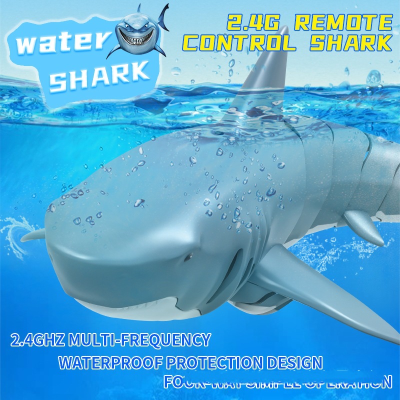 Electronics Robots2.4G RC Shark Fish Boat Robot Radio Simulation Waterproof Model Electronic Remote Control Swimming Animal Toys