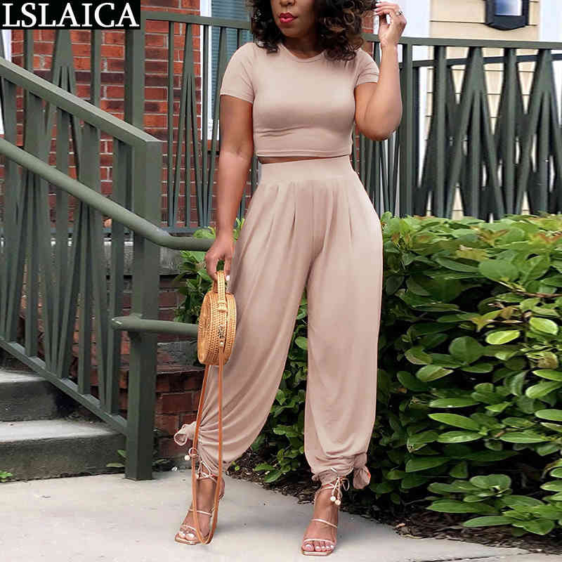 Women's Summer Suit Solid Color Short Sleeve Tshirt Woman Long Pants Set Women Plus Size Elegant Office Lady Fashion Two Piece 210520