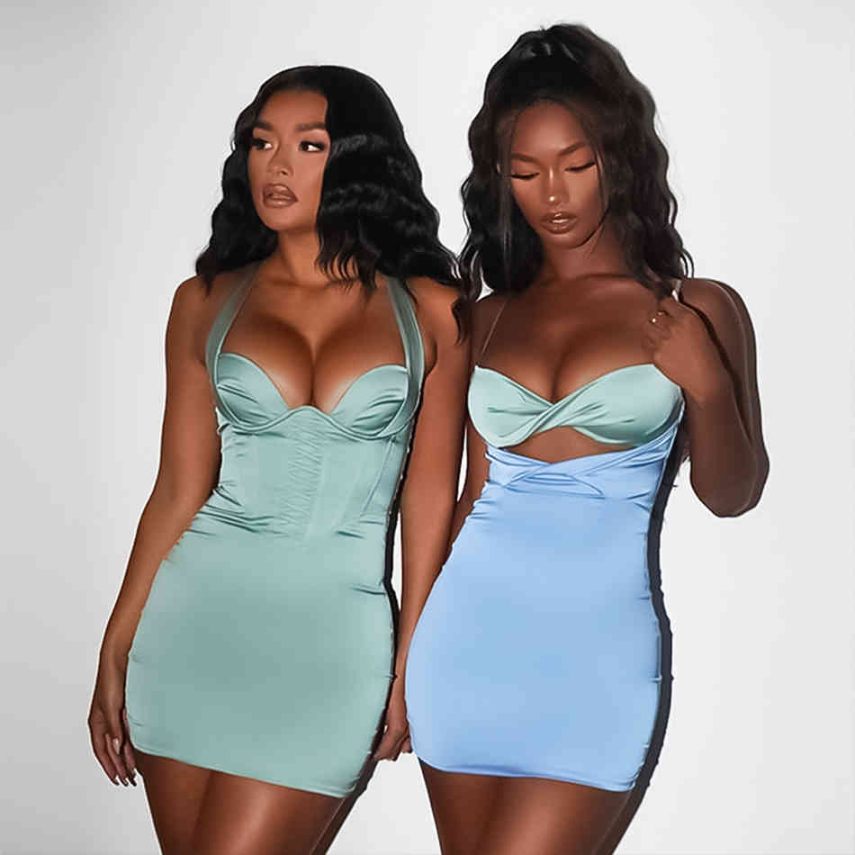 Arrival Women Spaghetti Strap Hollow Out Mini Bodycon Bandage Dress Sexy Sleeveless Club Celebrity Party Dresses 210423