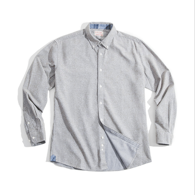American Tooling Vintage Pepper And Salt Point Button-necked Shirt, Brushed Soft Layered, Wear A Blouse In Early Autumn Men Men's Casual Shi