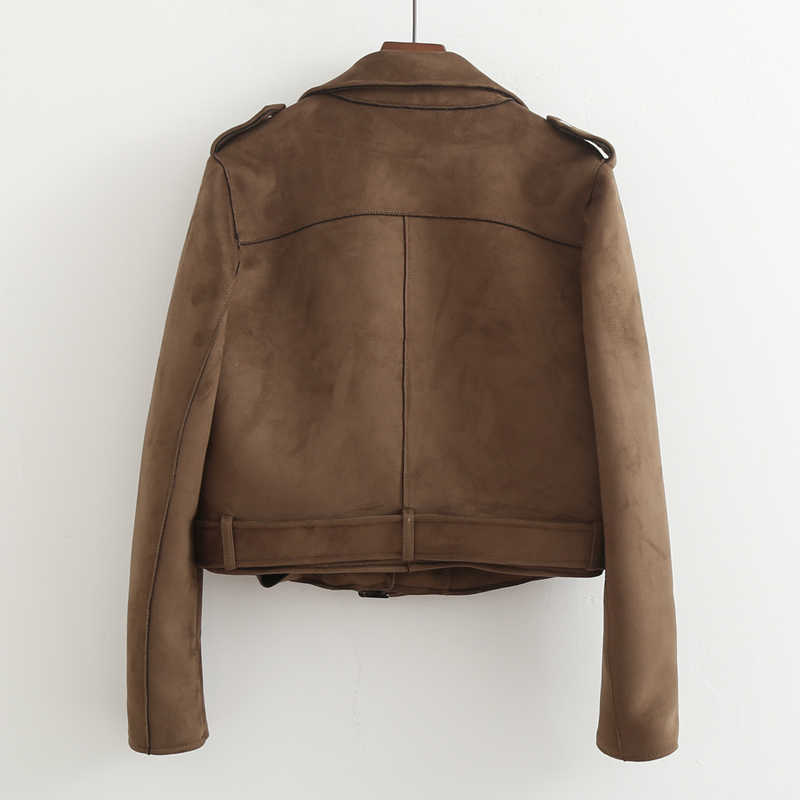 Fitaylor Autumn Faux Suede Womens Motorcycle Jacket Faux Leather Jacket Women Biker Jacket Slim White PU Coat 210908