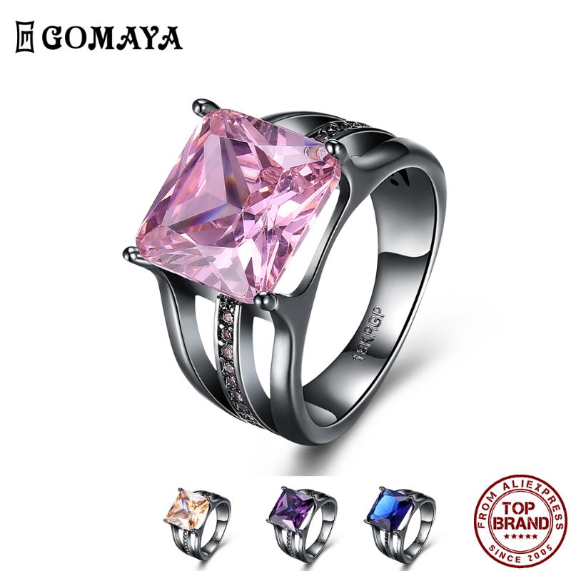 Wedding Rings GOMAYA Women Colorful Square Zircon Black Gun Color Hollow Out Ring Unisex Romantic Party Birthday Gift Fashion Jewelry
Wedding Rings GOMAYA Women Colorful Square Zircon Black Gun Color Hollow Out Ring Unisex Romantic Party Birthday Gift Fashion Jewelry