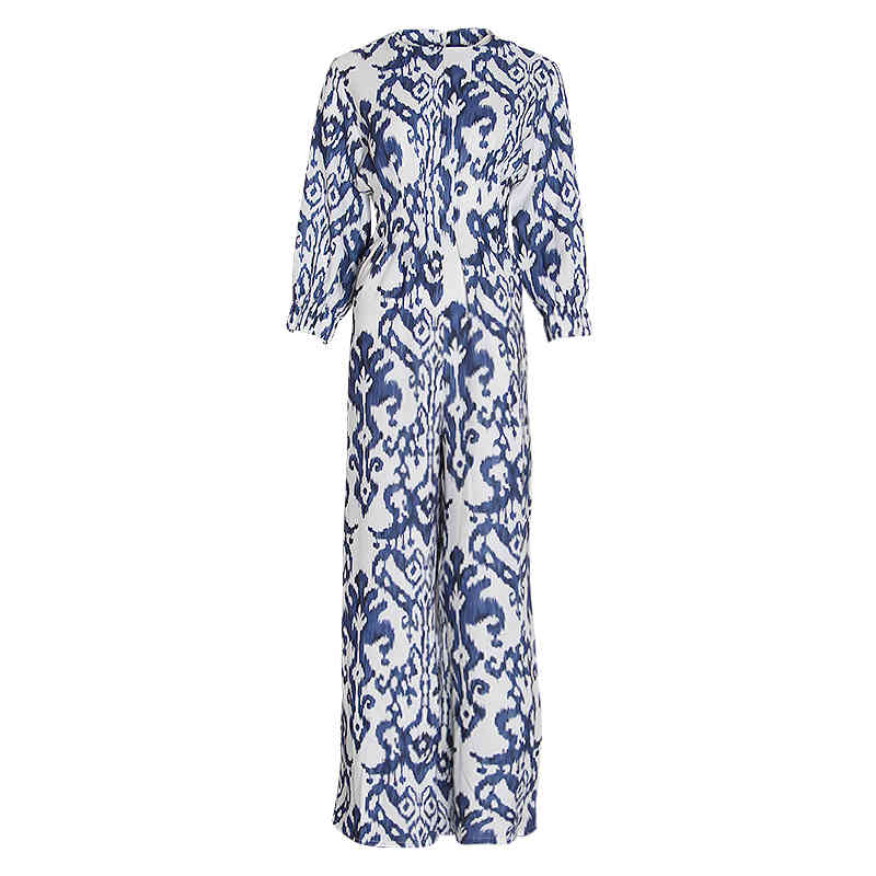 Casual Printed Jumpsuit Female Long Sleeve High Waist Wide Leg Jumpsuits Women Fashion Clothes Spring 210521