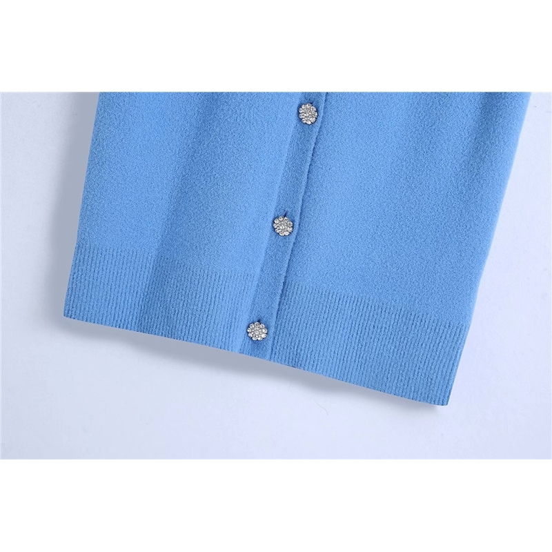 Streetwear Women Blue Sweater Vest Fashion Ladies V-Neck Knitted Tanks Causal Female Chic Diamdons Button Cardigans 210430