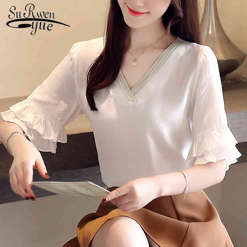 V-neck Short Sleeve Blouse Cool Summer Womens Tops and Casual Women' Blusas 4290 50 210521, White
V-neck Short Sleeve Blouse Cool Summer Womens Tops and Casual Women' Blusas 4290 50 210521, White