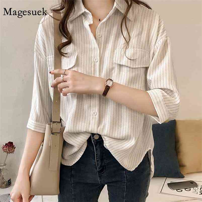 Plus Size 4XL Half Sleeve Striped Casual Blouse Women Cardigan Loose Slimming Top Solid Lapel Pockets Vintage Shirt Blusas 11392 210518, Blue
Plus Size 4XL Half Sleeve Striped Casual Blouse Women Cardigan Loose Slimming Top Solid Lapel Pockets Vintage Shirt Blusas 11392 210518, Blue