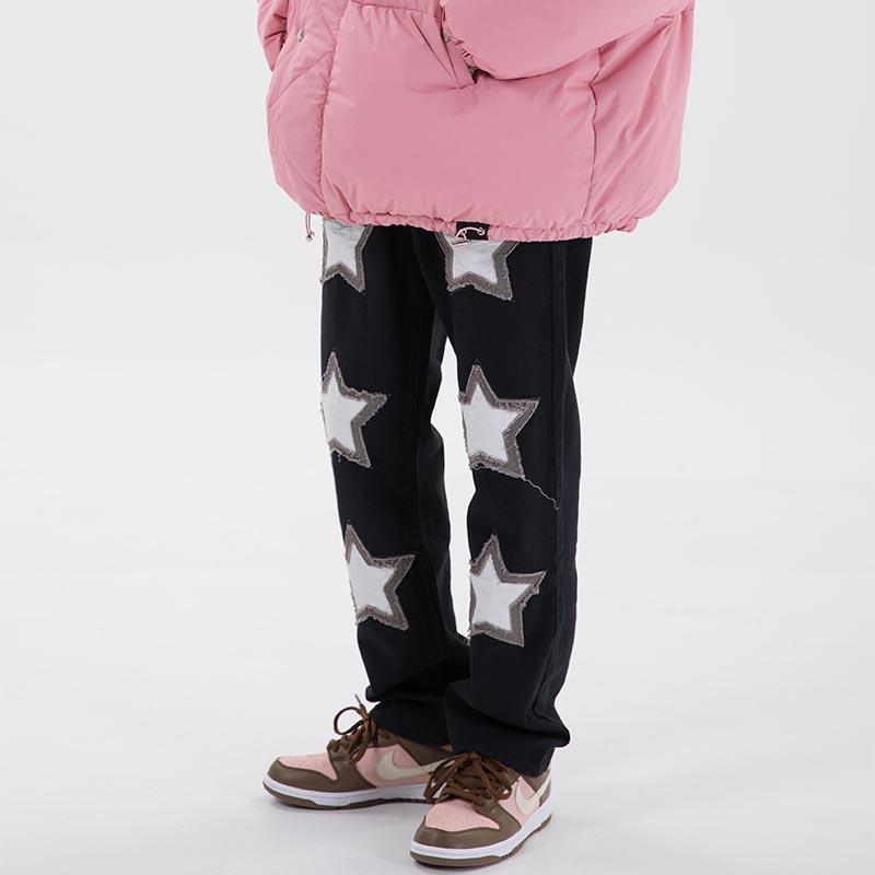 Fashion Ins Street Hip-hop Jeans Woman Star Embroidery Loose Casual Denim Harajuku Pants Women Bottoms Pant 210519