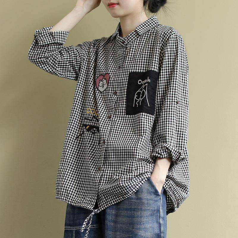 Spring Arts Style Women Long Sleeve Loose Shirts all-matched Casual Plaid Turn-down Collar Blouses Blusa Feminina S611 210512