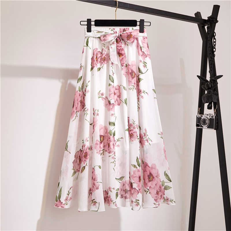 Surmiitro Long Skirt Women For Spring Summer Lady Korean Style White Black Chiffon Sun School High Waist Midi Female 210619