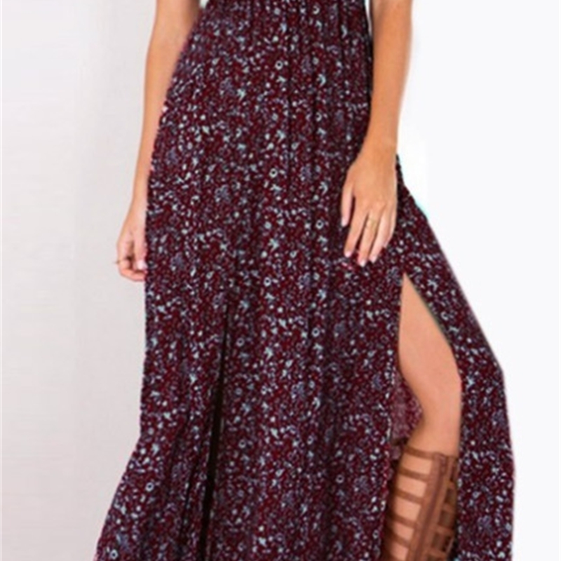 Sexy Strapless Beach Summer Dress Sundresses Vintage Bohemian Maxi Robe Femme Boho Floral Women Split Long es Vestido 210623
